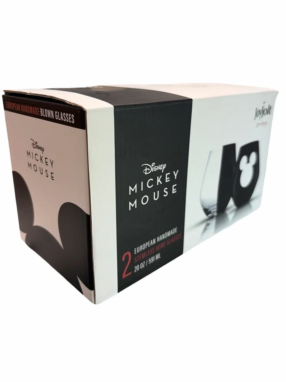 JoyJolt Disney Luxury Mickey Mouse Stemless Wine Glasses Set of 2 Black NEW